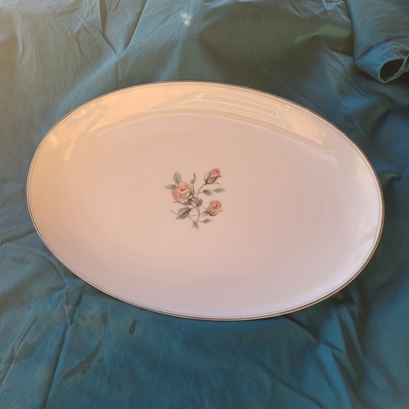Noritake Japan Other - Noritake Margot 5605 16in Oval Platter White Pink Rose MCM Platinum Trim Bone Ch